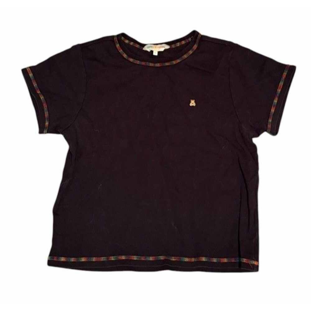 Teddy Fresh Black Rainbow Overlock Stitch T-Shirt Size Large
